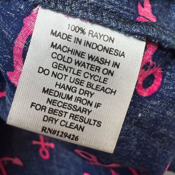 Escapada Tunic Blouse Medium Nautical Anchors Navy Blue Pink Rayon Womens Top - Picture 9 of 9